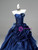 Navy Blue Strapless Appliques Beading Quinceanera Dress