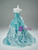 Back view of blue strapless prom dress with lace up detailing