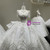 White Sequins Short Sleeve Beading Wedding Dress
