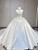 Beige White Satin Strapless Beading Wedding Dress