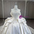 Beige White Satin Strapless Lace Wedding Dress