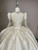 Beige White Satin Long Sleeve Beading Wedding Dress