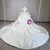 Beige White Satin Long Sleeve Beading Wedding Dress