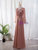 Pink Sequins Long Sleeve Prom Dress