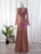 Pink Sequins Long Sleeve Prom Dress