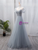 Gray Tulle Puff Sleeve Beading Prom Dress