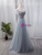 Gray Tulle Puff Sleeve Beading Prom Dress