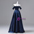 Blue Satin Off the Shoulder Pleats Prom Dress