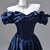 Blue Satin Off the Shoulder Pleats Prom Dress