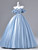Blue Satin Off the Shoulder Prom Dress
