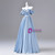 Blue Satin Off the Shoulder Prom Dress