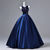 Navy Blue Satin Sequins Backless Prom Dress