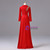 Red V-neck Long Sleeve Beading Prom Dress