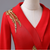 Red V-neck Long Sleeve Beading Prom Dress