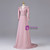 Pink Long Sleeve V-neck Appliques Beading Prom Dress