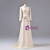 Apricot Long Sleeve V-neck Appliques Beading Prom Dress