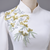 White Long Sleeve High Neck Appliques Prom Dress