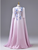 Pink Purple Long Sleeve Flower Prom Dress