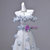Gray Tulle Sequins Off the Shoulder Flower Prom Dress