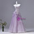 Purple Tulle Strapless Appliques Prom Dress
