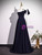 Navy Blue One Shoulder Bow Prom Dress
