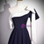 Navy Blue One Shoulder Bow Prom Dress