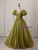 Green Puff Sleeve Pleats Prom Dress