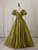 Green Puff Sleeve Pleats Prom Dress