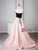 Pink Satin Strapless Pleats Bow Prom Dress