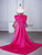Fuchsia Sequins Strapless Bow Prom Dress