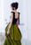 Green Satin Velvet Straps Prom Dress