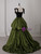 Green Satin Velvet Straps Prom Dress