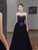 Navy Blue Velvet Strapless Beading Prom Dress
