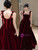 Burgundy Velvet Straps Flower Prom Dress