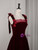 Burgundy Velvet Straps Flower Prom Dress
