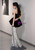 Silver Mermaid Sequins Black Velvet Prom Dress