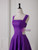 Purple Satin Straps Backless Prom Dress