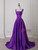 Purple Satin Straps Backless Prom Dress