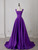 Purple Satin Straps Backless Prom Dress