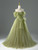 Green Tulle Off the Shoulder Pleats Beading Prom Dress