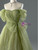 Green Tulle Off the Shoulder Pleats Beading Prom Dress
