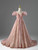 Pink Sequins Puff Sleeve Beading Prom Dress