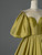 Green Satin Puff Sleeve Beading Prom Dress