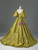 Green Satin Puff Sleeve Beading Prom Dress
