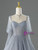 Gray Blue Tulle Long Sleeve Beading Prom Dress