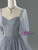 Gray Blue Tulle Long Sleeve Beading Prom Dress