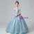 Blue Sequins Halter Beading Flower Girl Dress