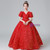 Red Sequins V-neck Puff Sleeve Flower Girl Dress