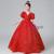 Red Sequins V-neck Puff Sleeve Flower Girl Dress