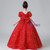 Red Sequins V-neck Puff Sleeve Flower Girl Dress